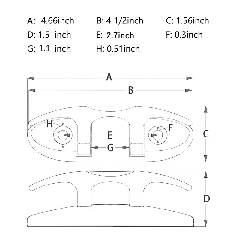 Thorn Folding Boat Cleat,Flip Up 4-1/2" Dock Cleat 316 Marine Grade Stainless Steel with Back Plate Pack of 2 - Image 4